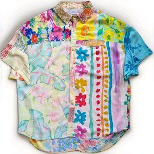 Vintage Jams World Shirt XL Patch Work Button-Up Made in USA Color Collectible